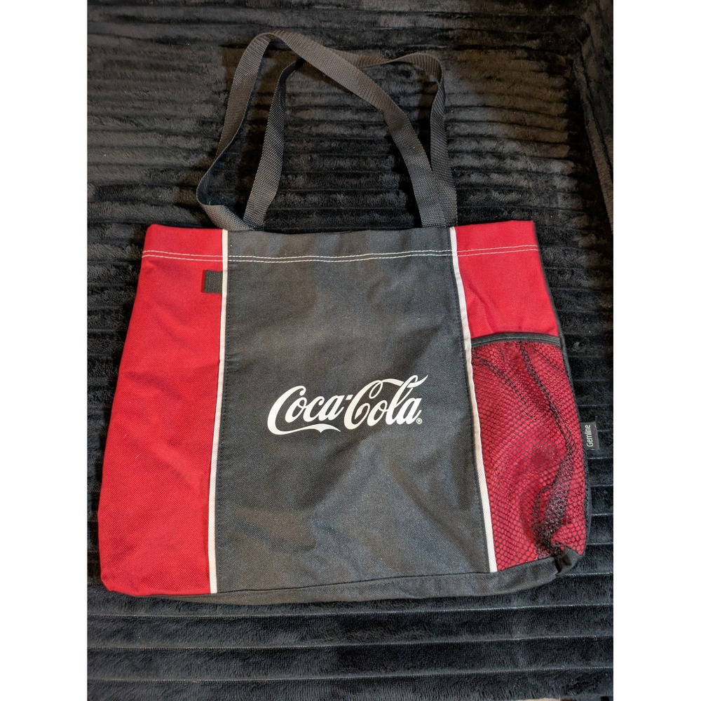 Coca-Cola Gemline Tote Bag Black Red Canvas Mesh Pocket Soda Advertising Bag